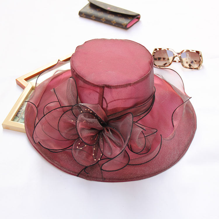 Wholesale Summer Flower Mesh Sun Hat Beach Sun Hat Organza Hat